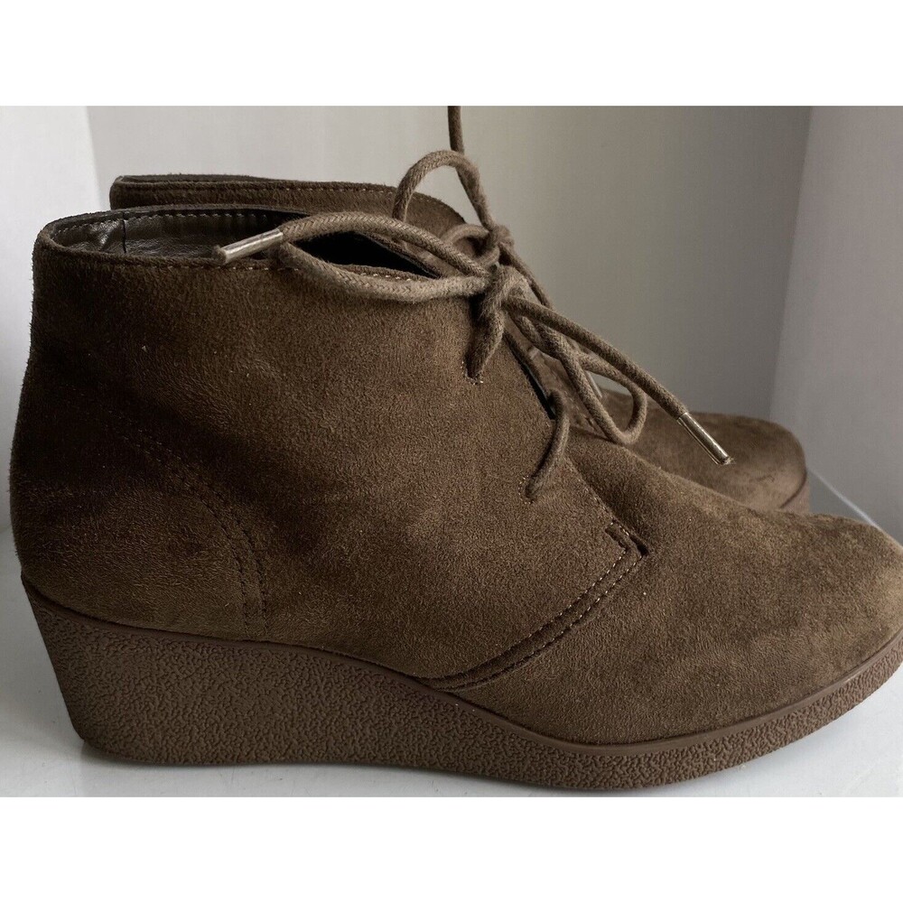 Style & Co Boots Sz 7.5 Ankle Women's Booties Brown Faux Suede Heels Lace Up